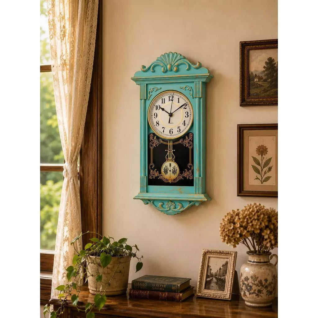 Relógio Parede Clássico Retrô Azul 41x21cm